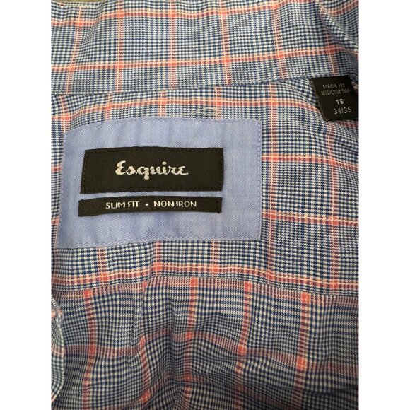 Esquire Slim Fit Non Iron Button Down Long Sleeves Plaid Dress Shirt Mens Sz 16 - Picture 5 of 6